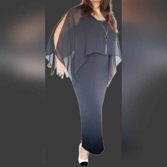 NWT Glamour Women's Evening Maxi Dress Chiffon Overlay Stretch Black Size 12 - Picture 1 of 13